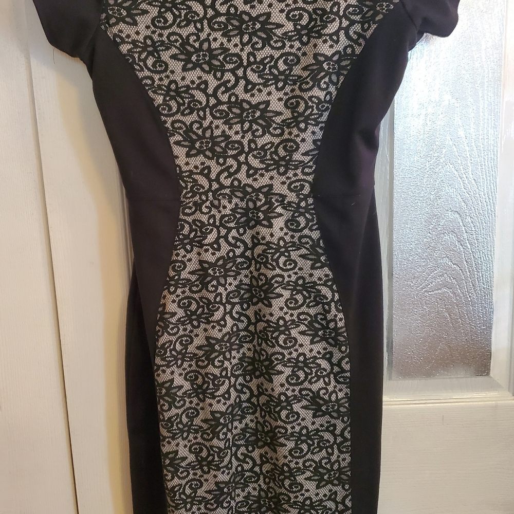 Almost Famous Black Dress With Lace Inset S Lg